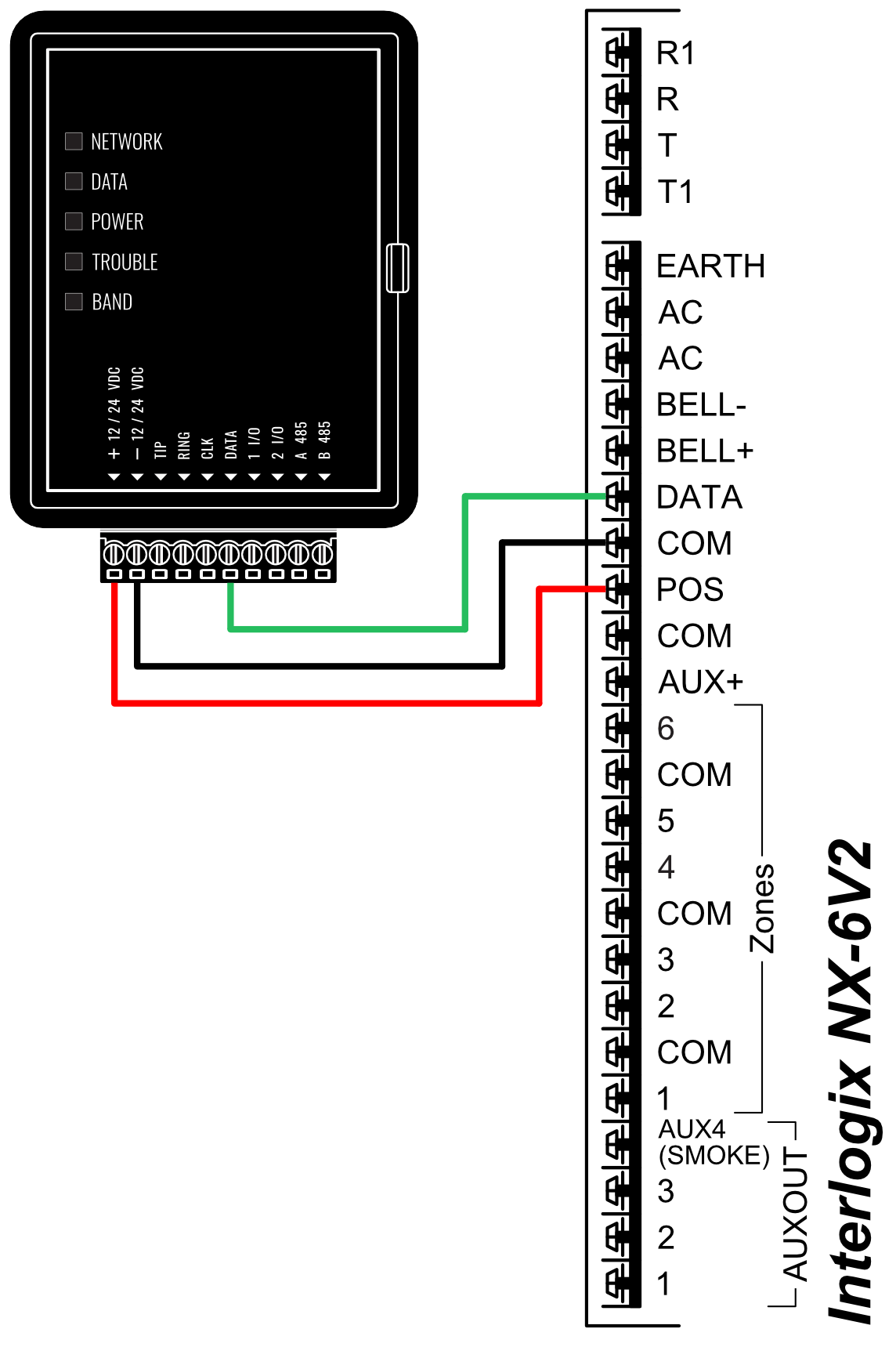 GT+ Interlogix NX-6V2 prijungimo schema ENG 2025 12 31